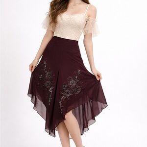 Sue Wong 100% Silk Embellished Handkerchief Skirt ✧ Romantic Eveningwear 6